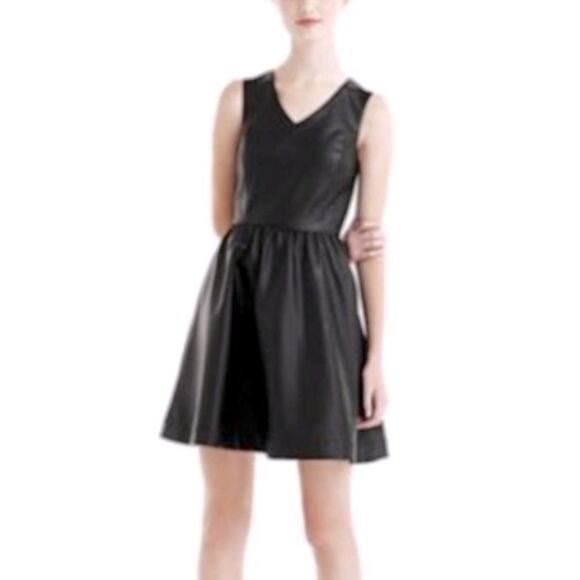 L'Amour Nanette Lepore Black Faux Leather A-line Fit Flare Dress - Picture 1 of 7